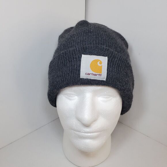 Carhartt Unisex Knit Cuffed Beanie Classic Hat Cap Dark Gray Winter Logo Street - Picture 2 of 8